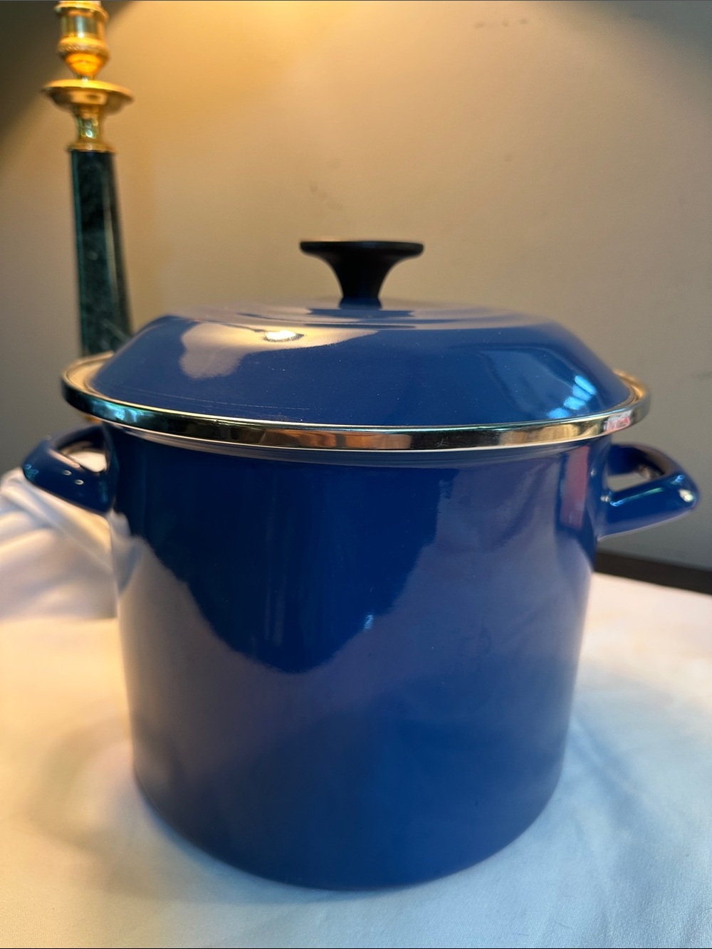 Vintage Blue LE CREUSET Enamel Stock Pot with Lid - Home Kitchen Cookware